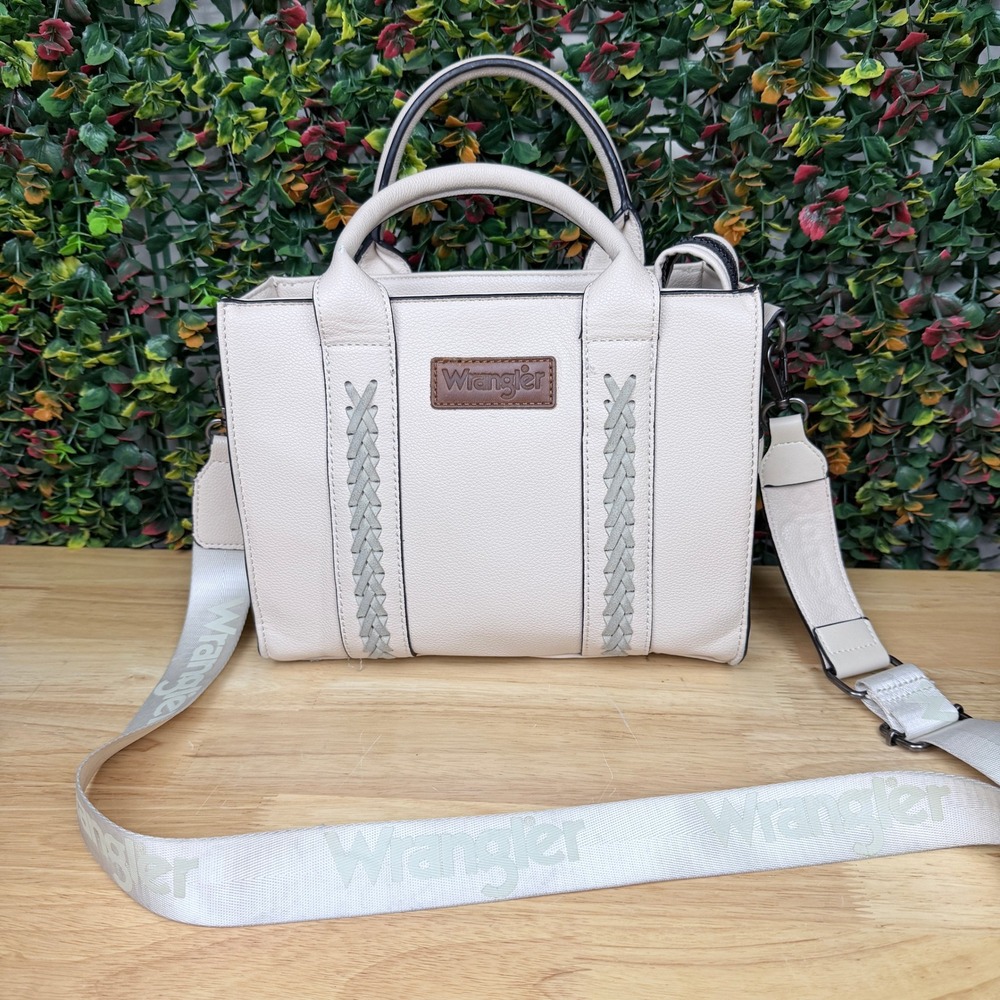 Wrangler Cream Vegan Leather Tote Crossbody Bag with Whipstitch Detail